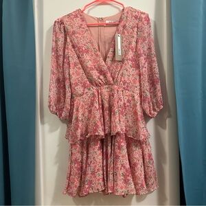 DO+BE Pink Floral V-Neck Dress